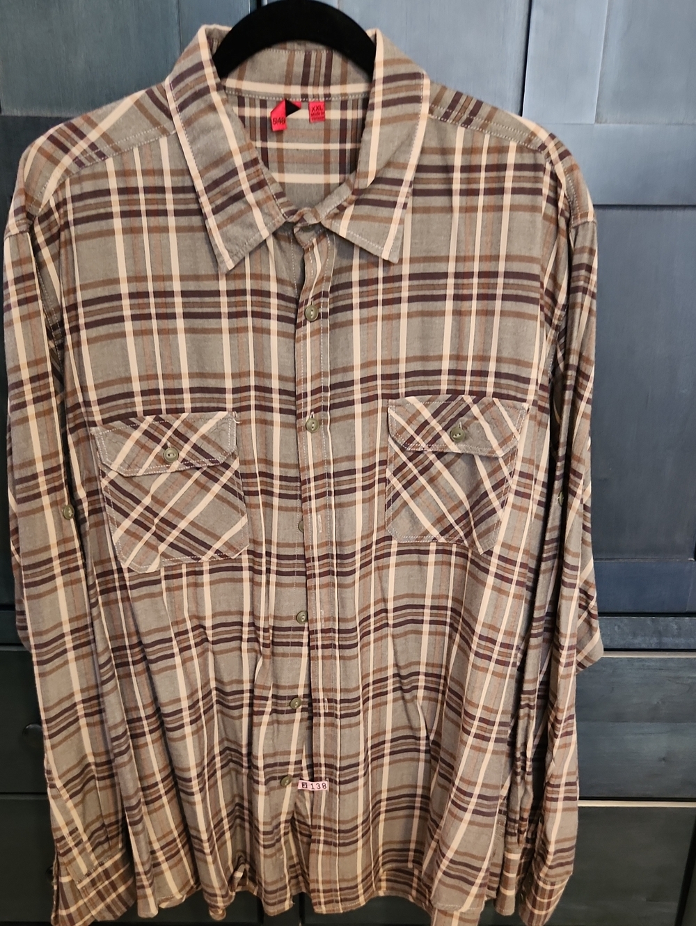 5/48 Men's Brown and Cream Plaid Button-Down Shirt